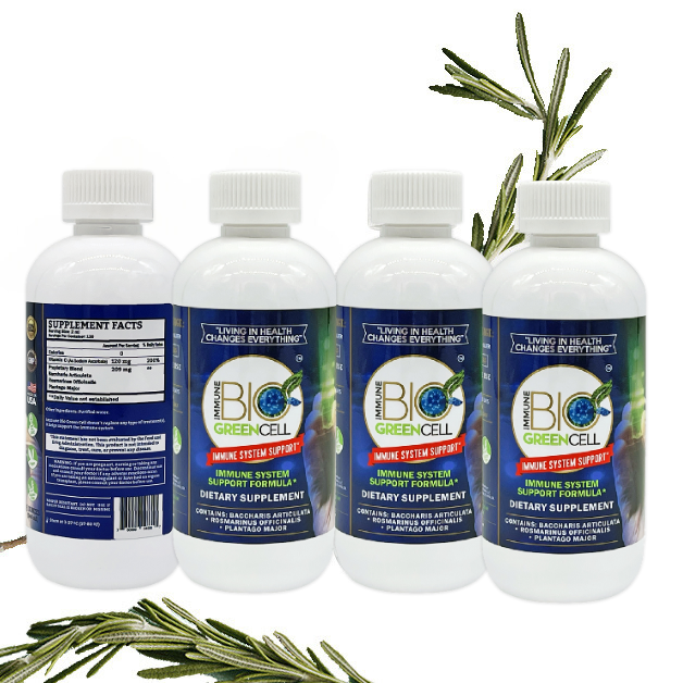 Immune Bio Green Cell - Immune System Support* - 4 Bottles Included and 1 FREE Vitamin C - 4 Ml Per Serving