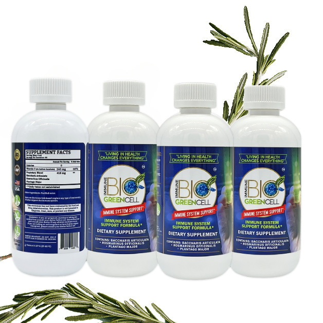 Immune Bio Green Cell - Immune System Support* - 4 Bottles Included and 1 FREE Vitamin C - 4 Ml Per Serving